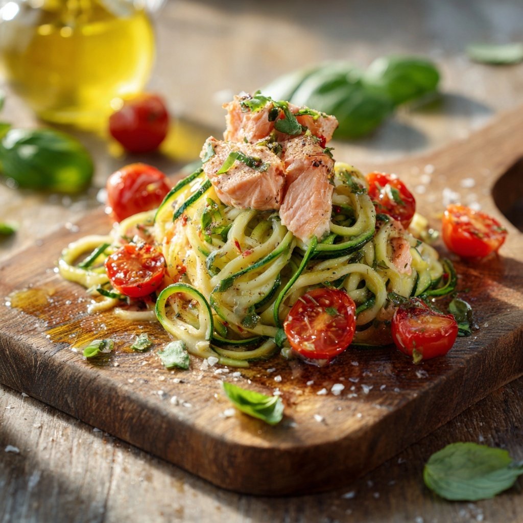 Zucchini-Nudeln mit Lachs