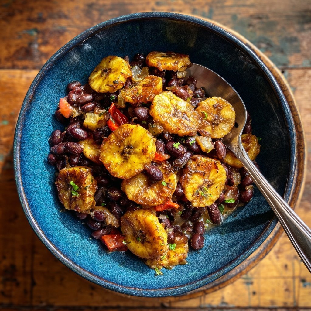 Karibische Kochbananen Schwarzbohnen Bowl