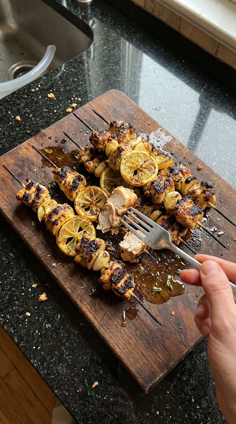 Gegrillte Zitronen Knoblauch Hähnchen Spieße​