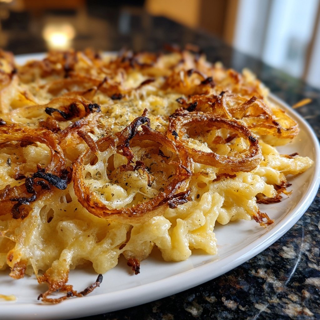 Käsespätzle mit gebratenen Zwiebelringen