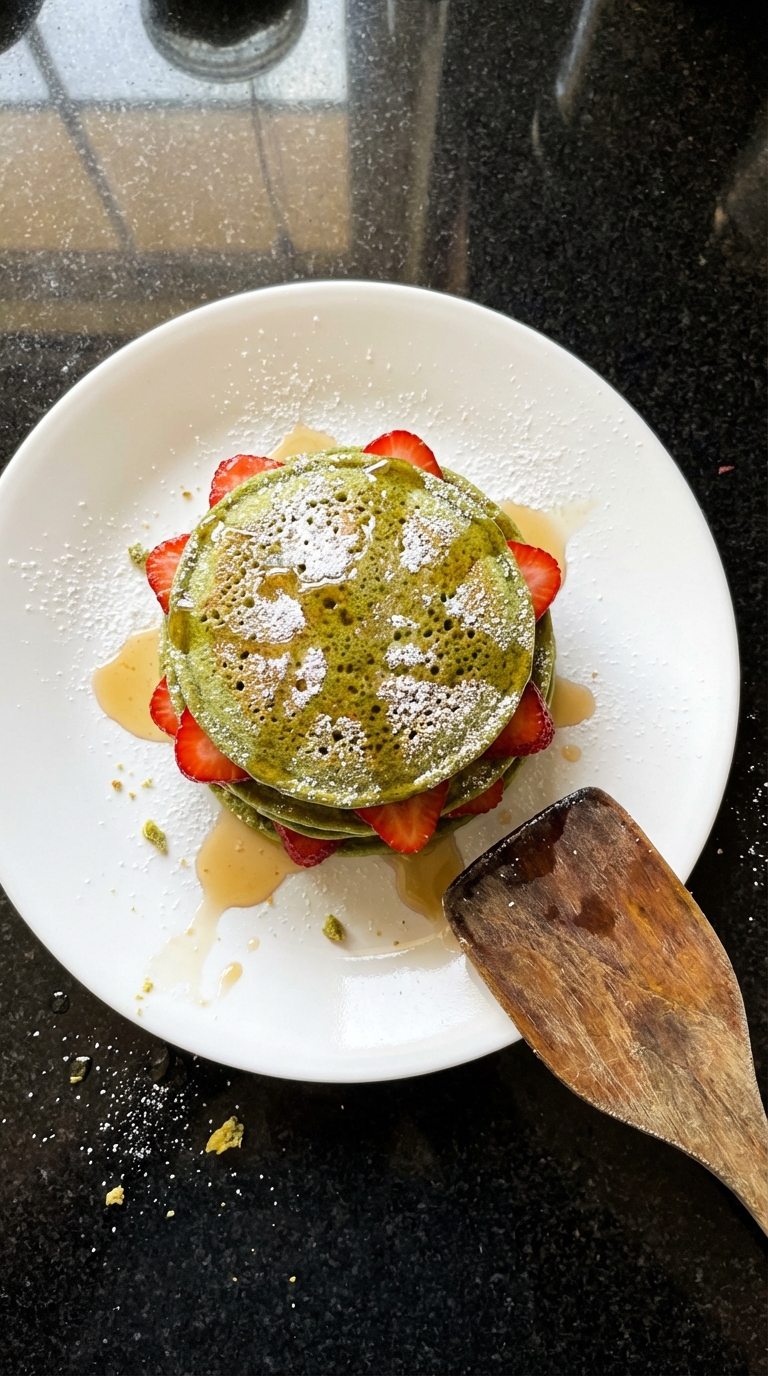 Fluffige Matcha Erdbeer Pfannkuchen​