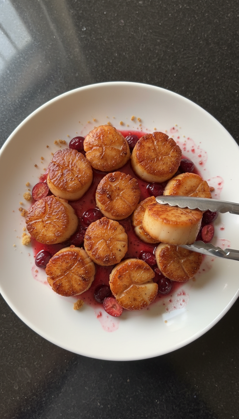 Mit Cranberry Glasierte Gebratene Jakobsmuscheln​