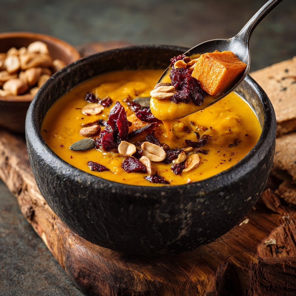 Scharfe Erdnusssuppe Süßkartoffel