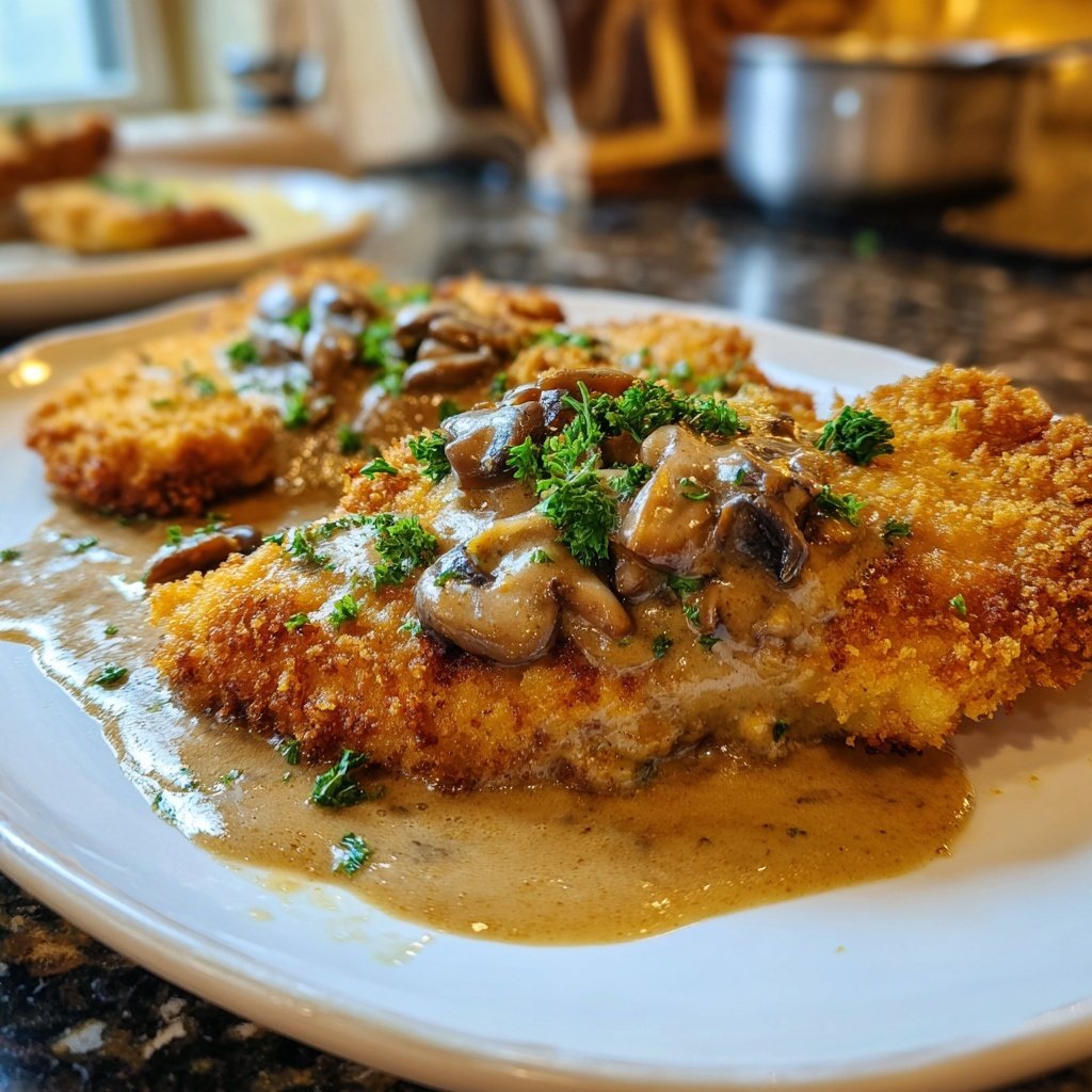 Deutsches Schnitzel mit Pilzsoße