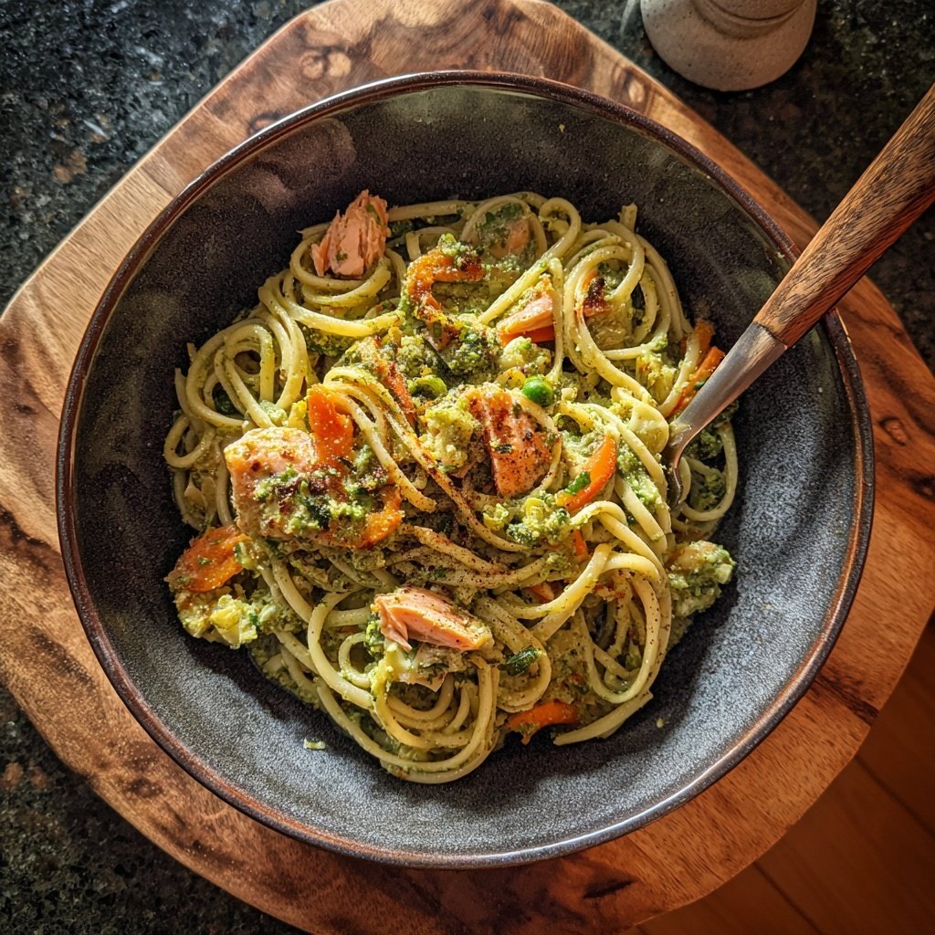 Lachs Pasta Primavera mit Pesto