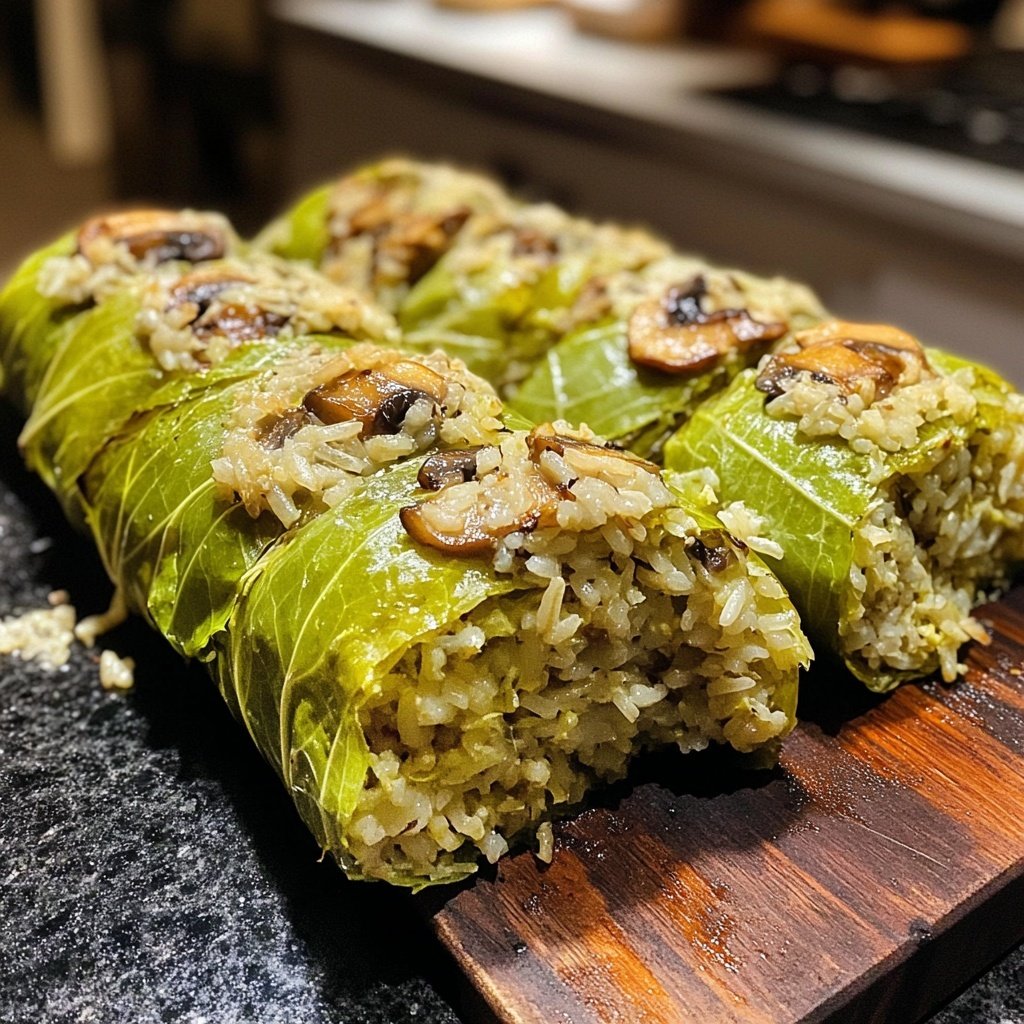 Rotkohl-Rouladen gefüllt mit Reis und Pilzen