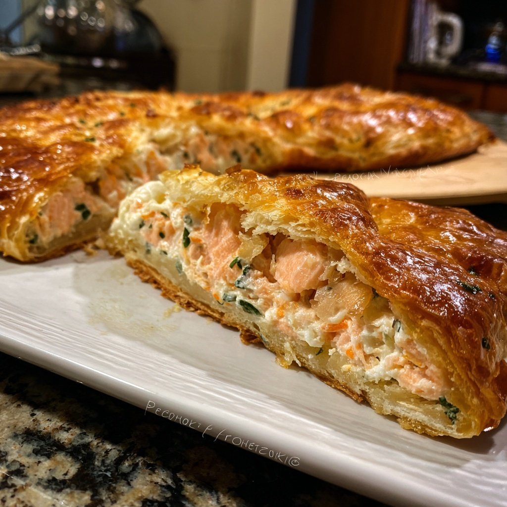 Lachsfilet im Blätterteig mit Kräuterfrischkäse​