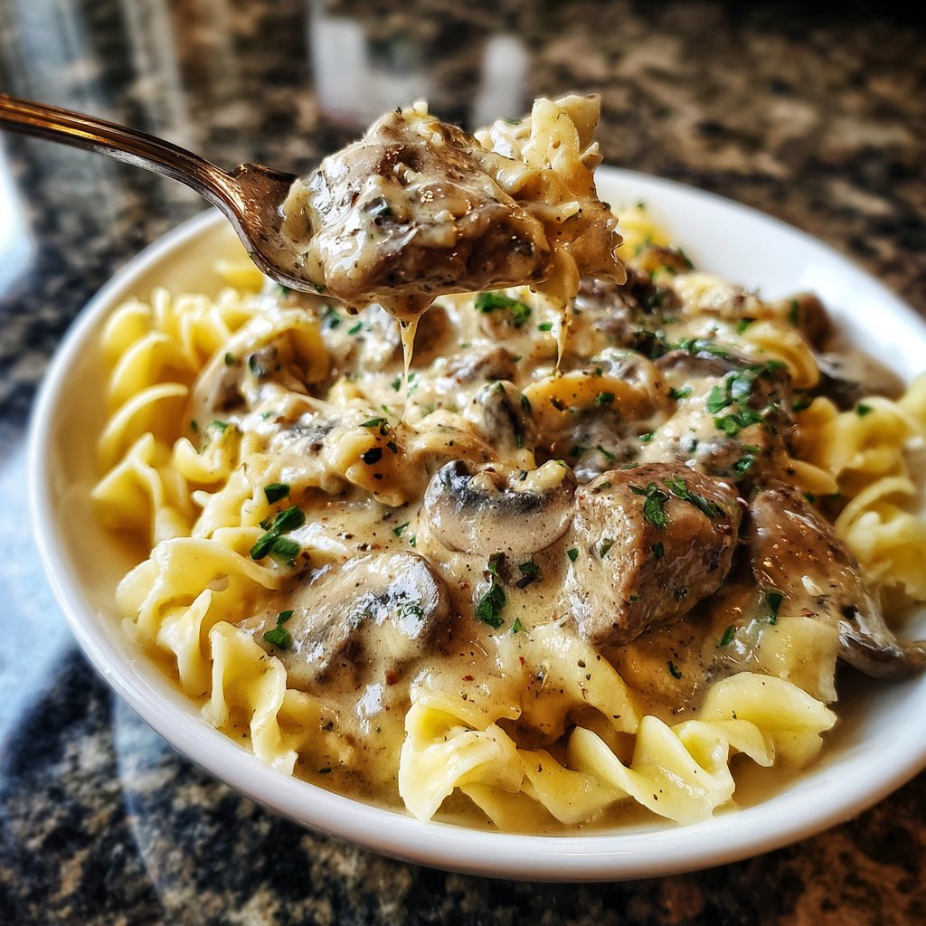Rindfleisch Stroganoff zartes Teigwaren Sauce