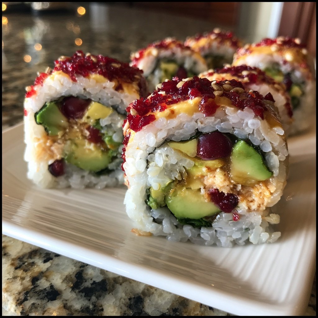 Festliche Sushi Rolle mit Cranberry