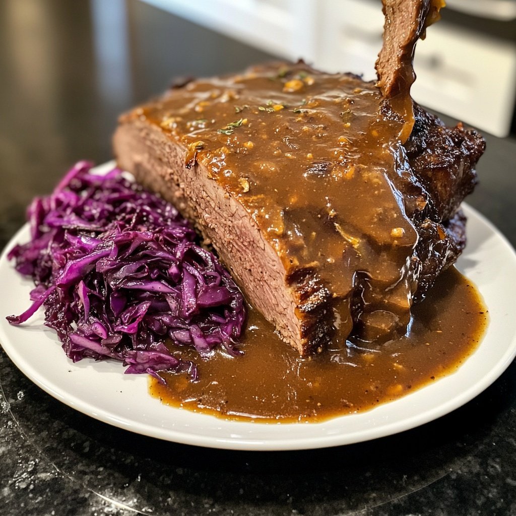 Deftiger Hausmannskost-Rinderbraten mit Rotkohl